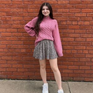Pink Cable Knit Mock Neck Sweater CoastalGrandma Cottagecore Soft Girl Y2K Large